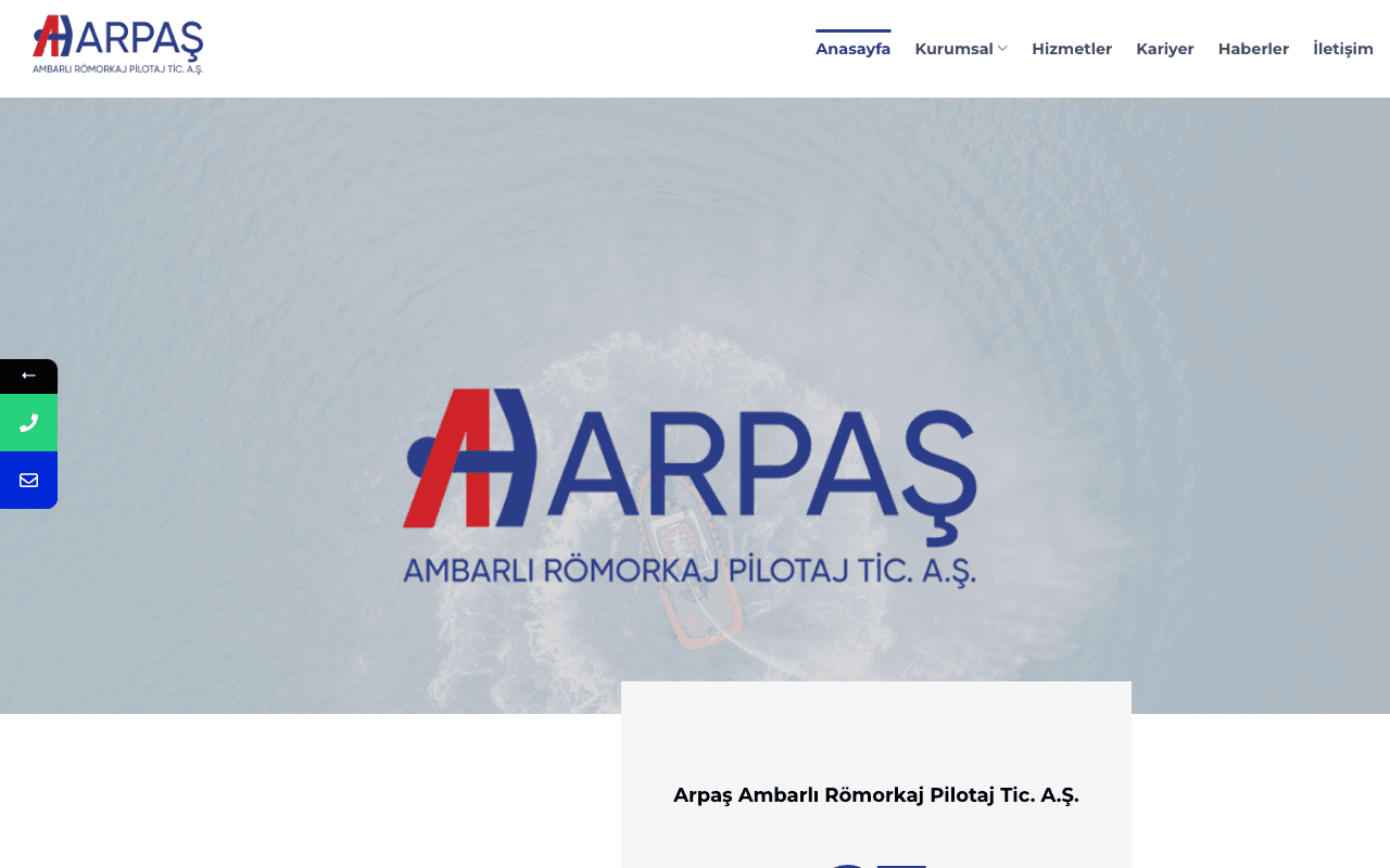 Arpas Pilotaj web sitesi ekran görüntüsü