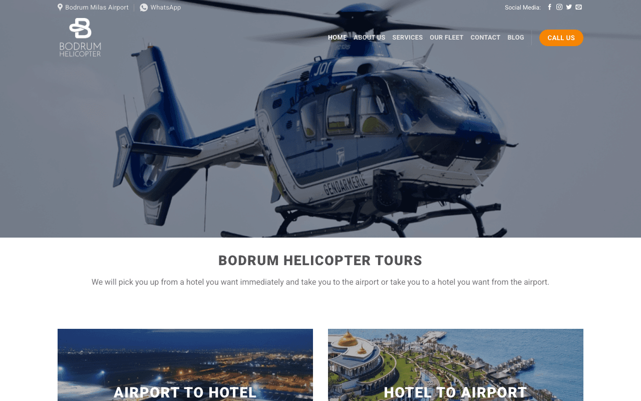 Bodrum Helikopter Tur web sitesi ekran görüntüsü