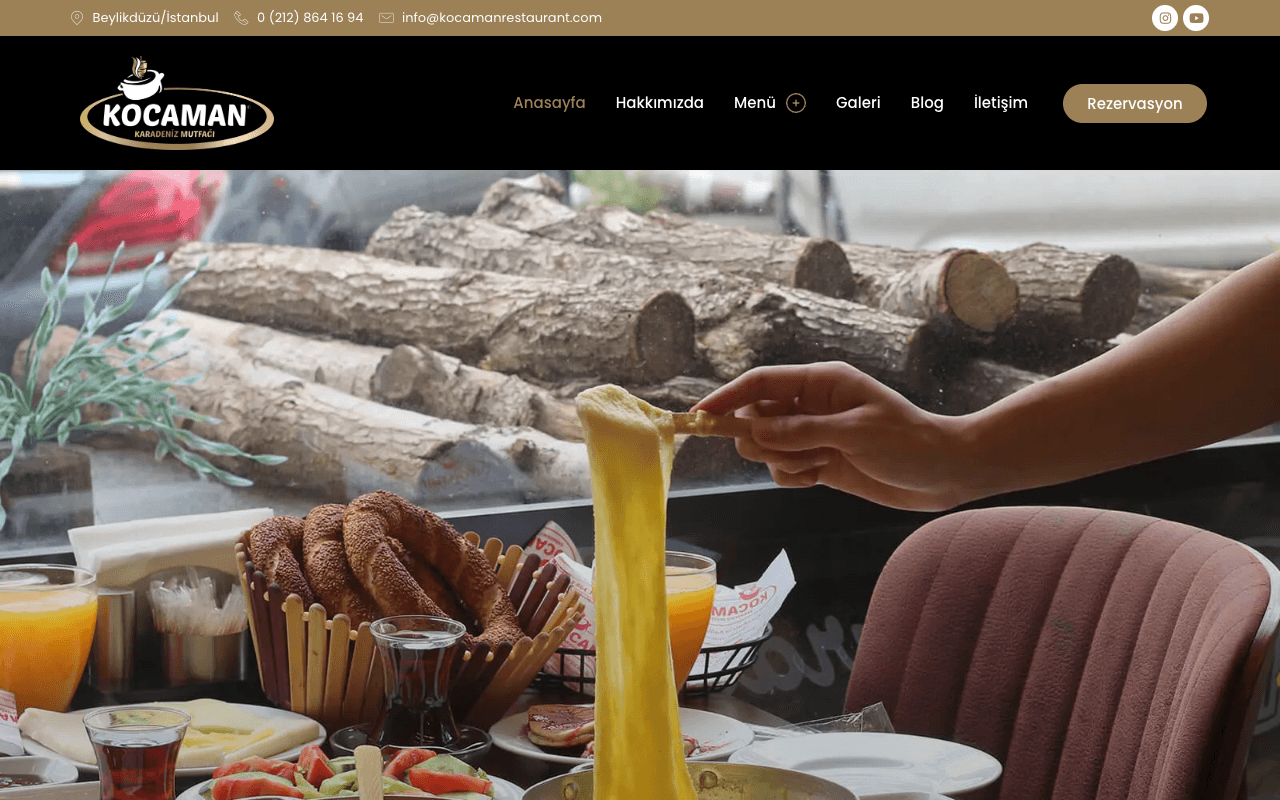 Kocaman Restaurant web sitesi ekran görüntüsü