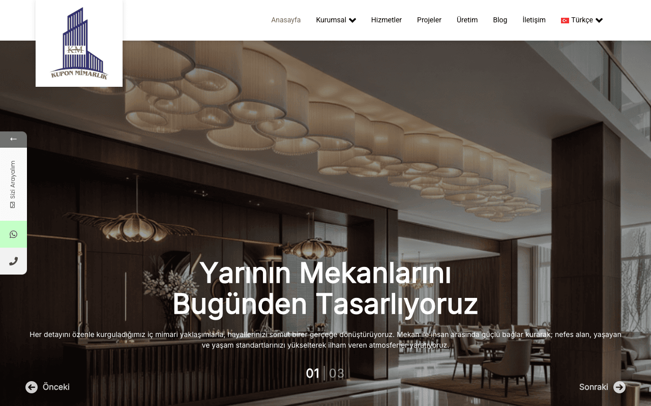 Kupon Mimarlık web sitesi ekran görüntüsü