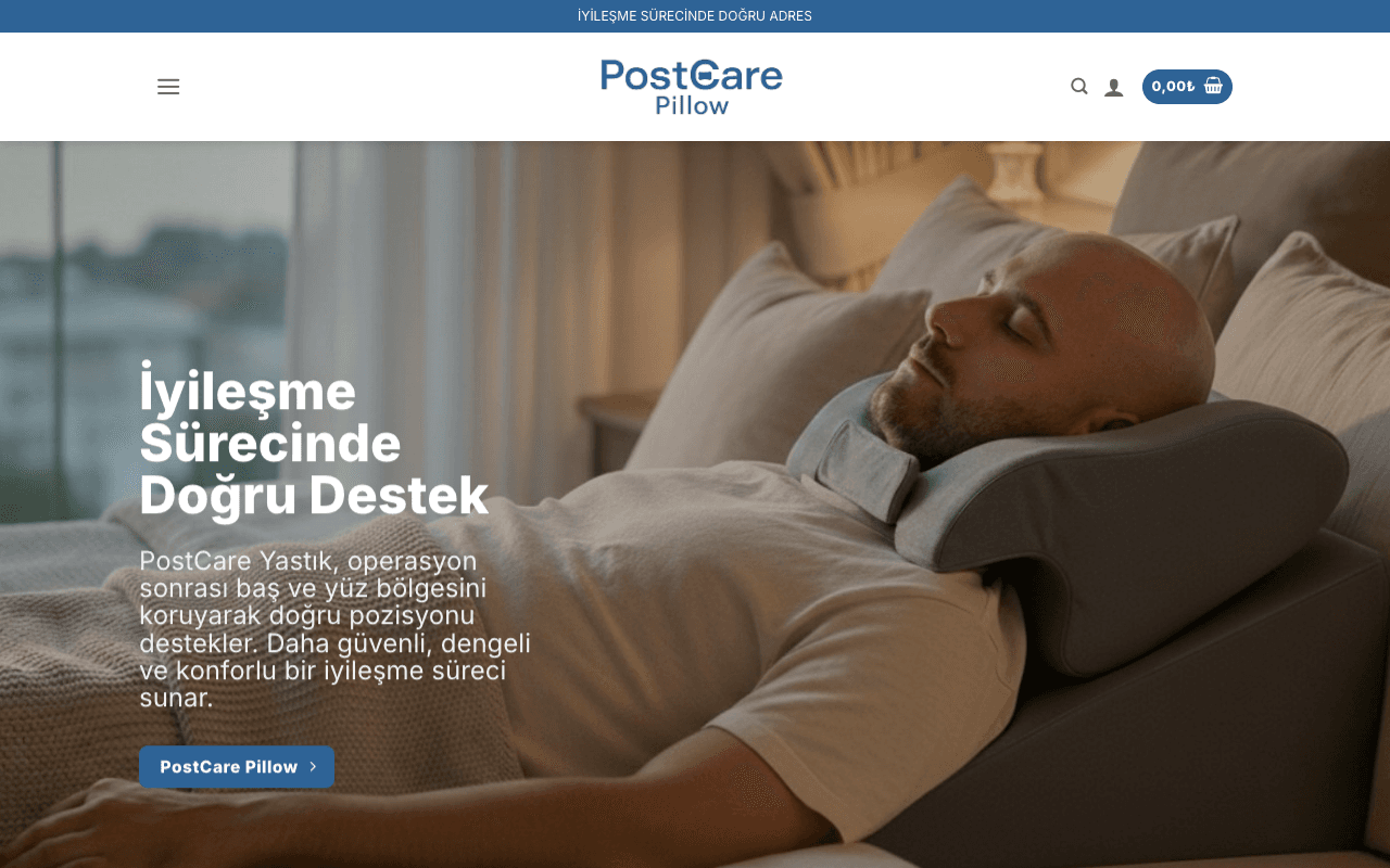Postcare Pillow web sitesi ekran görüntüsü