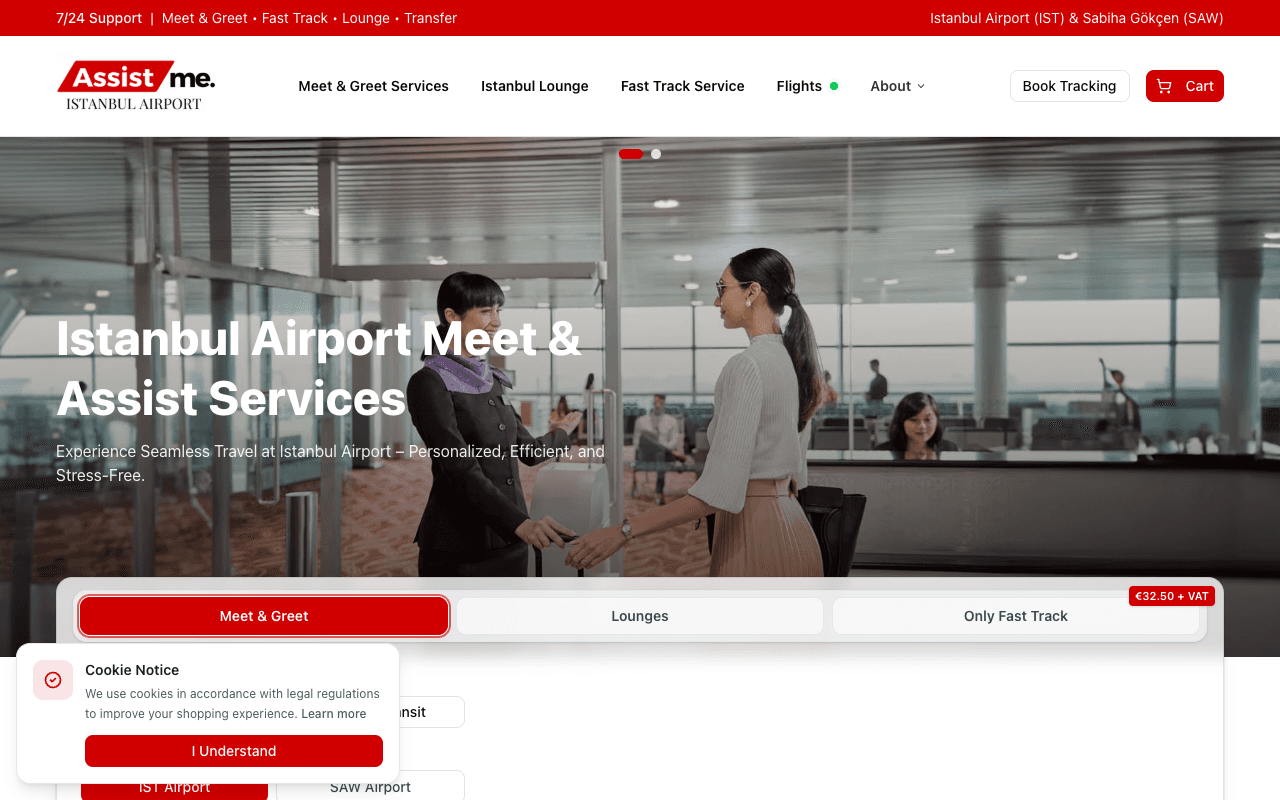 Istanbul Airport Assist Me web sitesi ekran görüntüsü